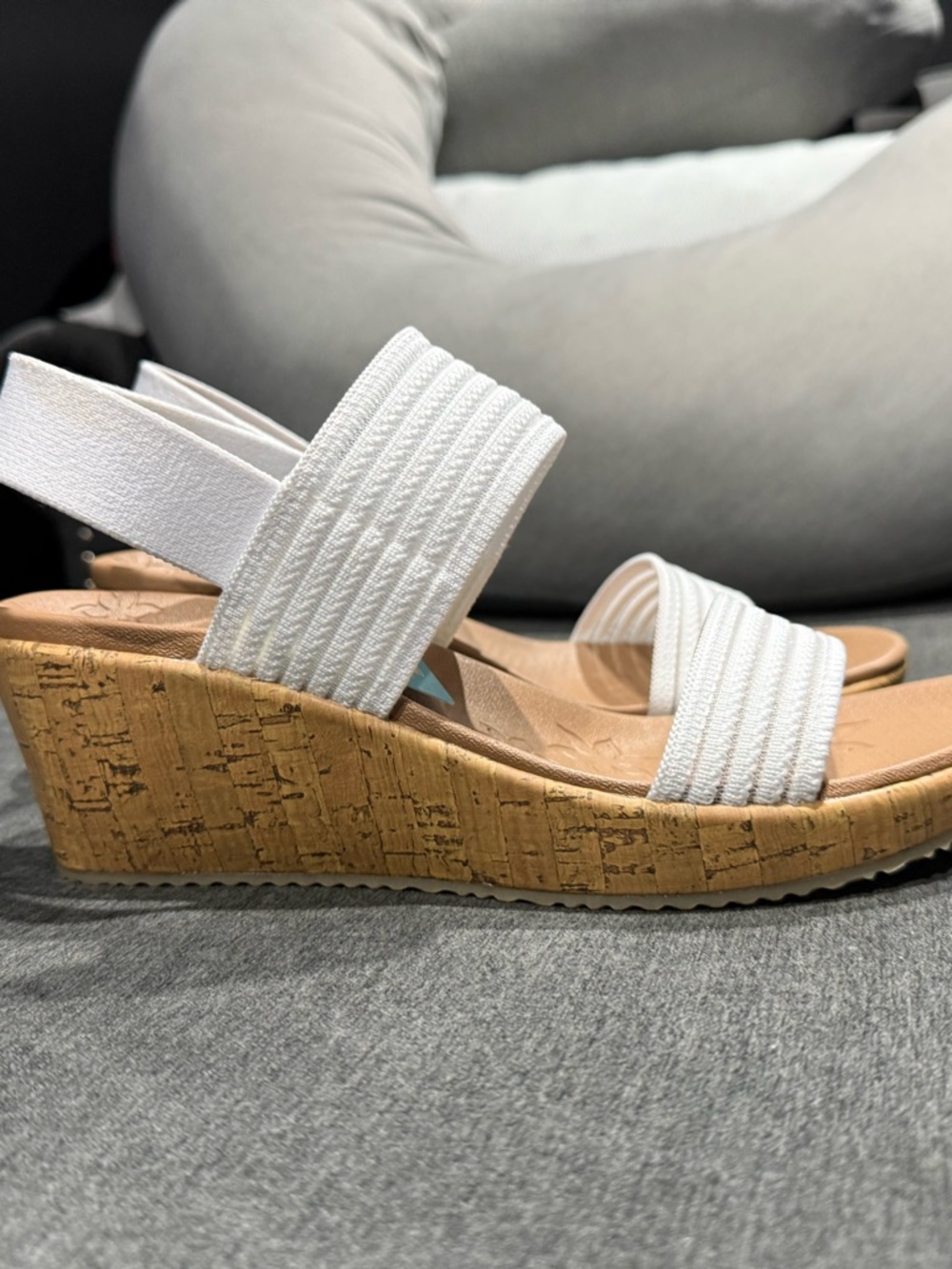 Skechers White Cork Wedge Sandals 10